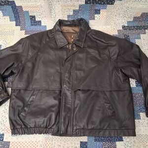 Joshua Ross Leather Bomber Jacket Mens Size 2XL Brown Collared Zip Up